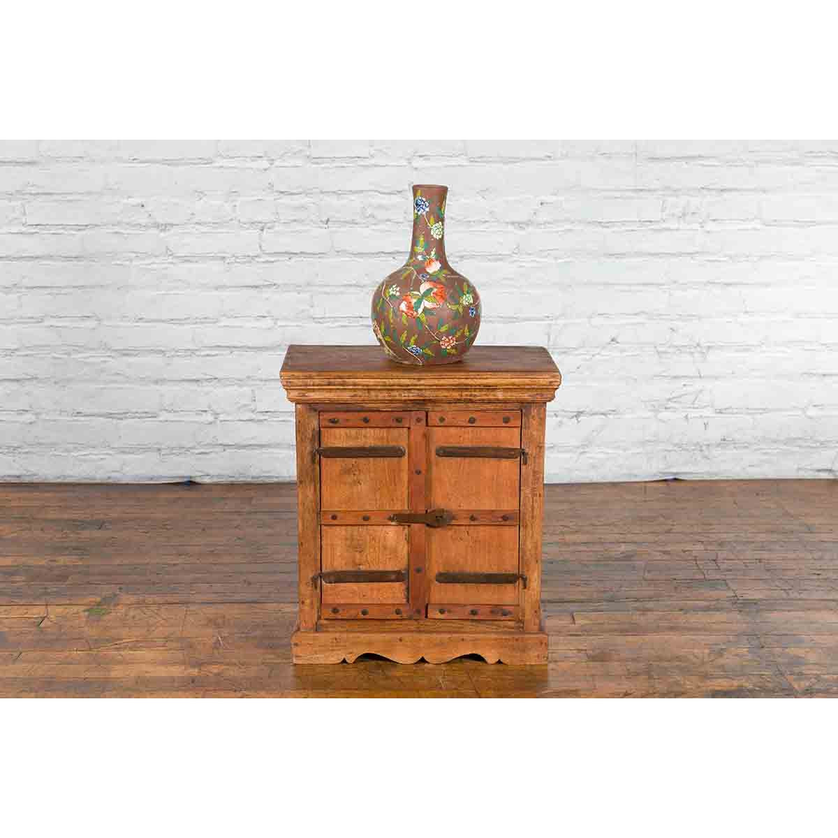 Small Rustic Indian Vintage Sheesham Wood Single Cabinet with Iron Hardware-3. Asian &amp; Chinese Furniture, Art, Antiques, Vintage Home Décor for sale at FEA Home