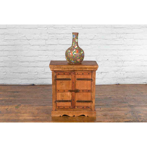 Small Rustic Indian Vintage Sheesham Wood Single Cabinet with Iron Hardware