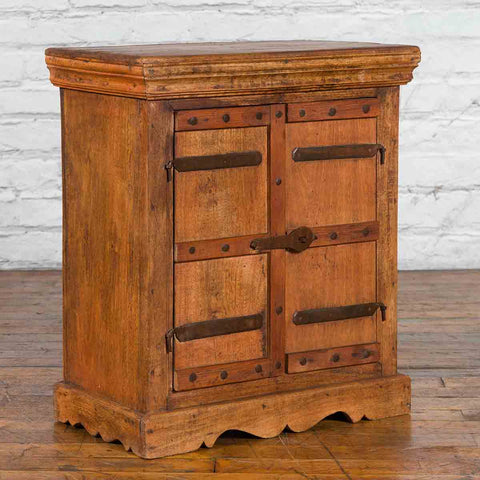 Small Rustic Indian Vintage Sheesham Wood Single Cabinet with Iron Hardware