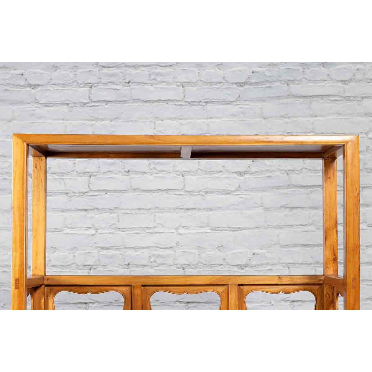 Chinese Qing Dynasty Elmwood Bookcase with Three Shelves and Pierced Cartouches-6. Asian &amp; Chinese Furniture, Art, Antiques, Vintage Home Décor for sale at FEA Home