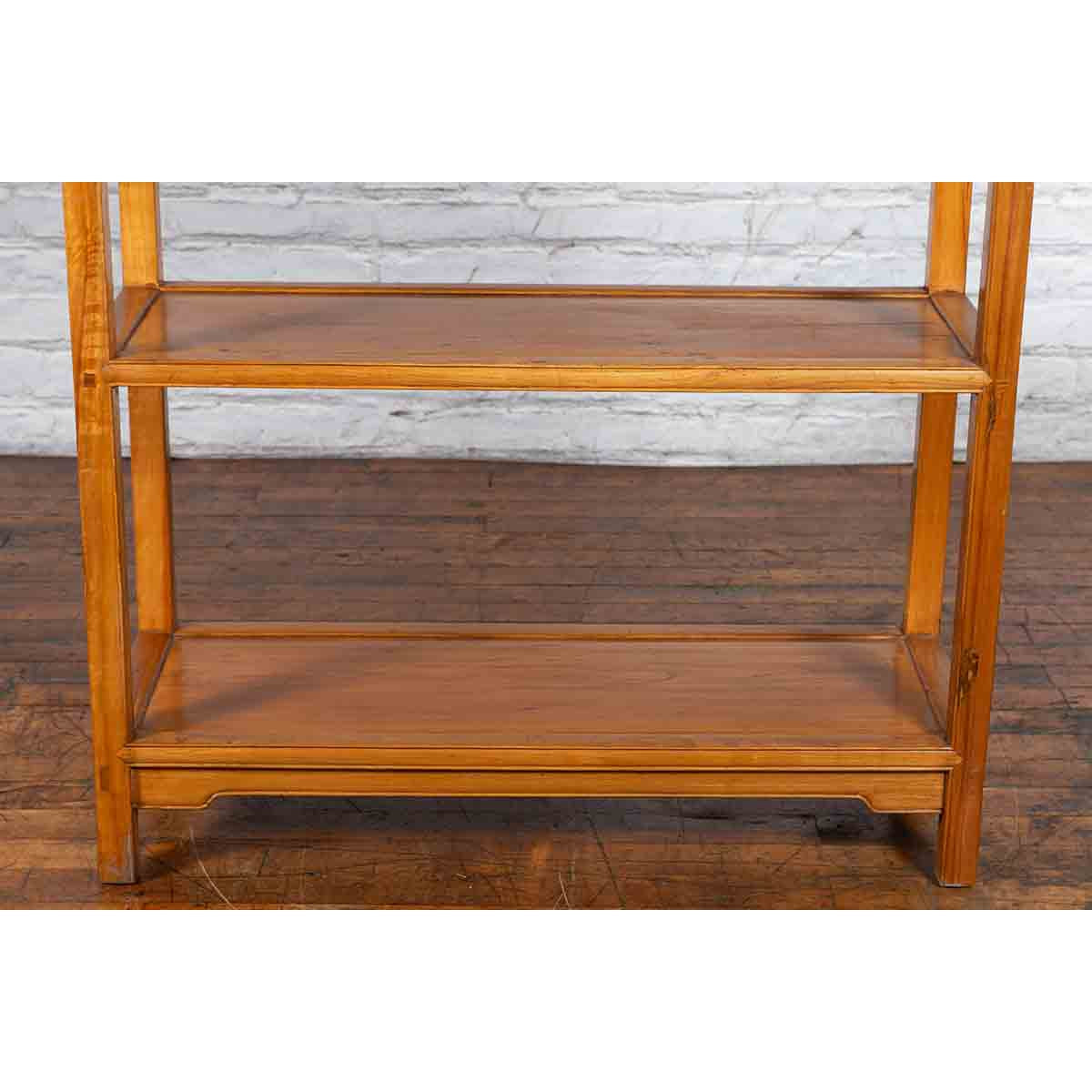 Chinese Qing Dynasty Elmwood Bookcase with Three Shelves and Pierced Cartouches-8. Asian &amp; Chinese Furniture, Art, Antiques, Vintage Home Décor for sale at FEA Home