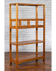 Chinese Qing Dynasty Elmwood Bookcase with Three Shelves and Pierced Cartouches-4. Asian & Chinese Furniture, Art, Antiques, Vintage Home Décor for sale at FEA Home