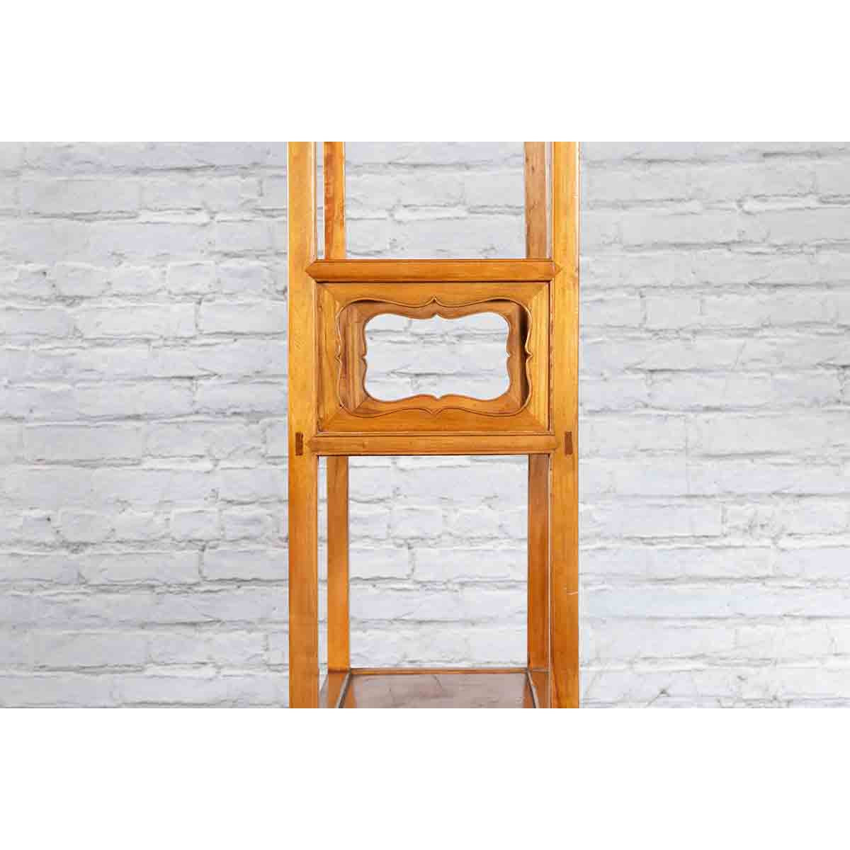 Chinese Qing Dynasty Elmwood Bookcase with Three Shelves and Pierced Cartouches-11. Asian &amp; Chinese Furniture, Art, Antiques, Vintage Home Décor for sale at FEA Home