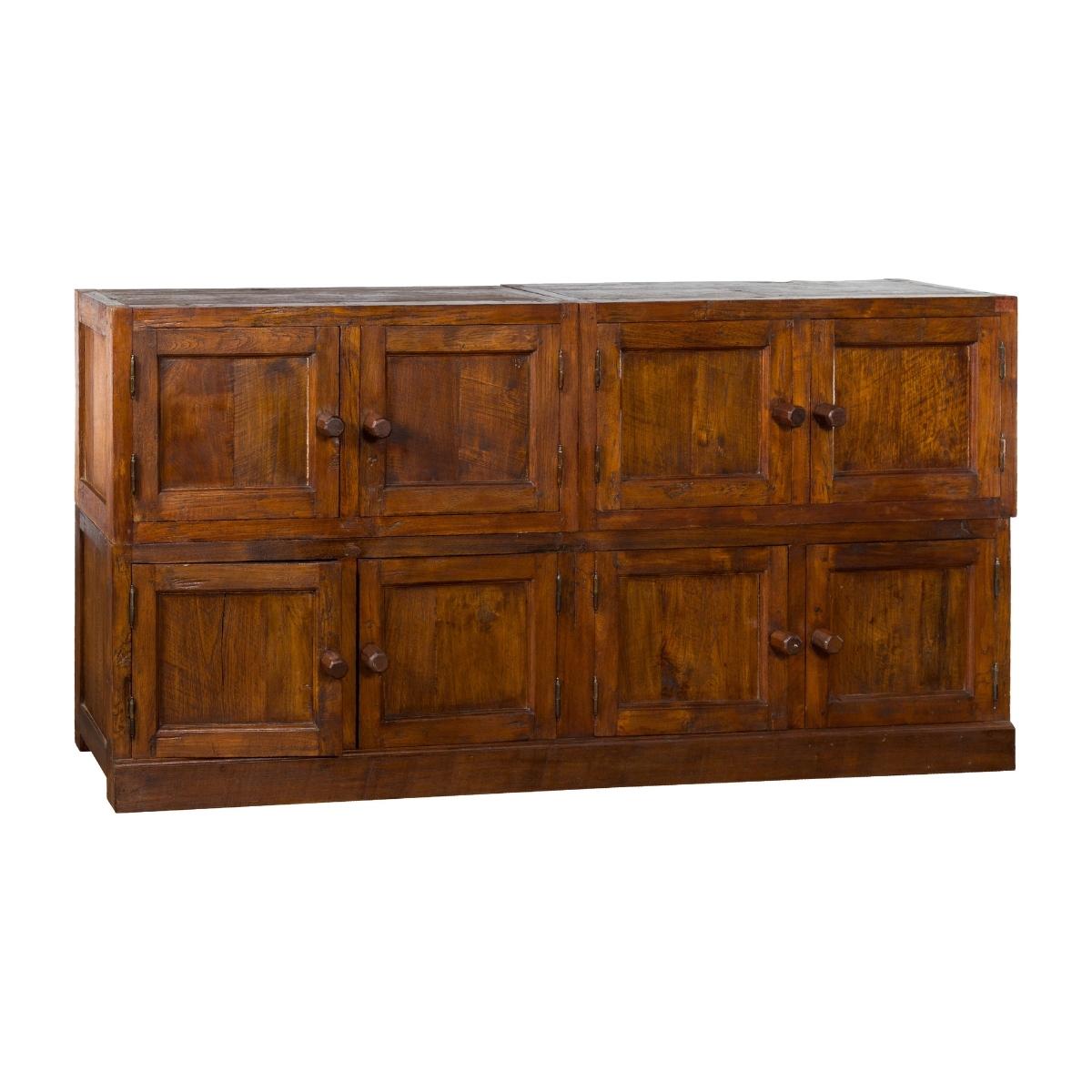 Javanese Vintage Brown Lacquer Eight Door Bookcase with Recessed Panels-1. Asian & Chinese Furniture, Art, Antiques, Vintage Home Décor for sale at FEA Home