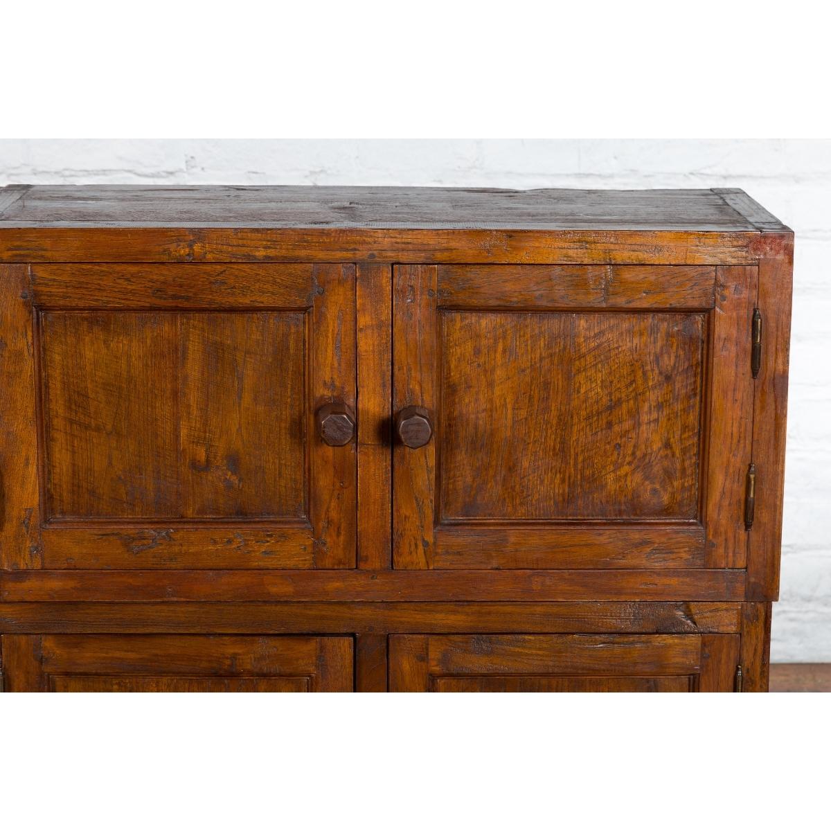 Javanese Vintage Brown Lacquer Eight Door Bookcase with Recessed Panels-5. Asian &amp; Chinese Furniture, Art, Antiques, Vintage Home Décor for sale at FEA Home