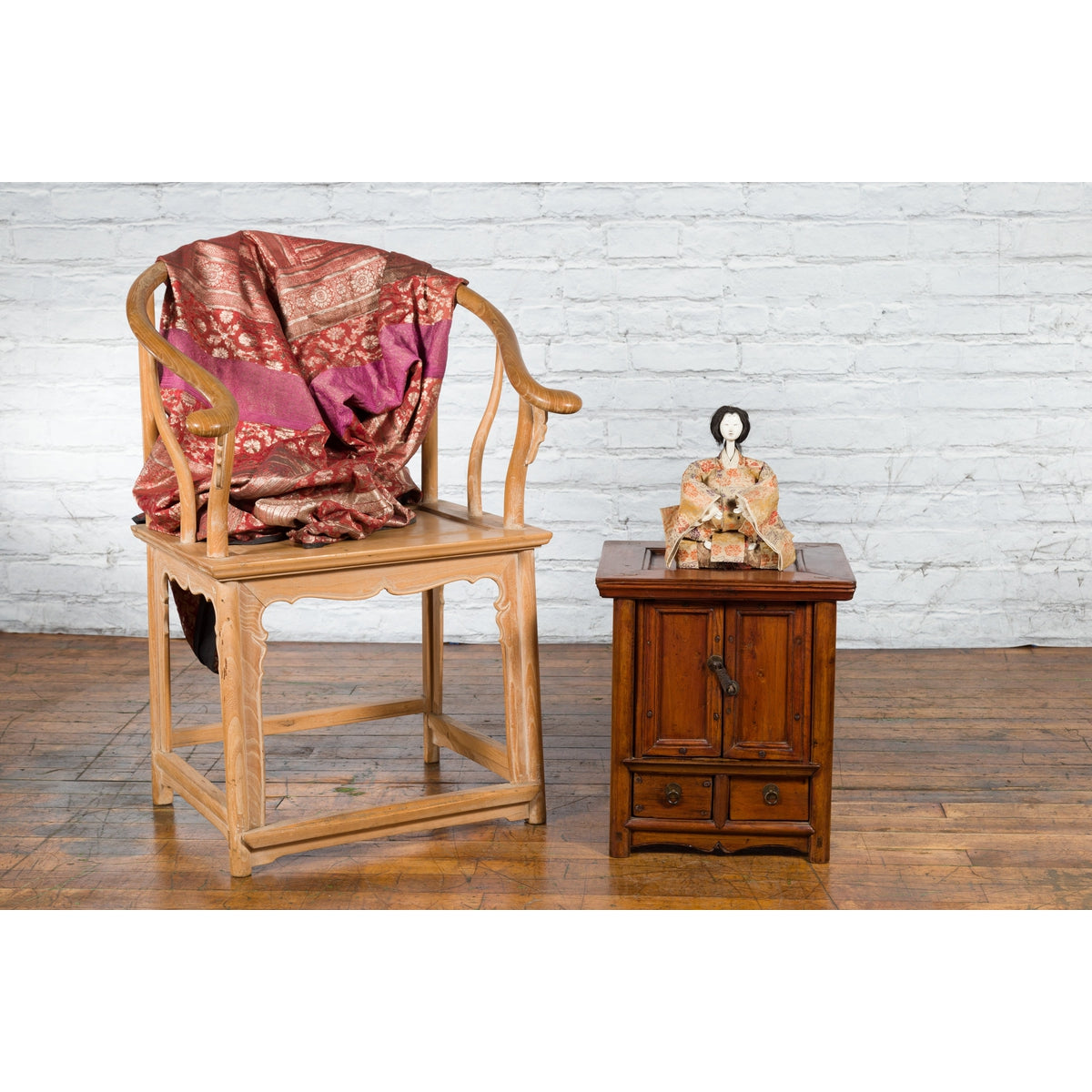 Chinese Early 20th Century Elmwood Bedside Cabinet with Scalloped Apron-2. Asian & Chinese Furniture, Art, Antiques, Vintage Home Décor for sale at FEA Home