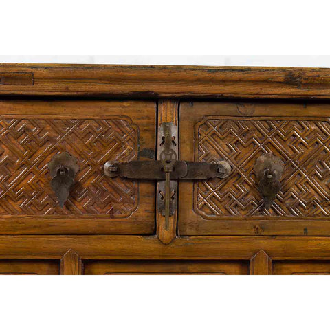 Chinese Qing Dynasty 19th Century Altar Coffer with Carved Geometric Motifs