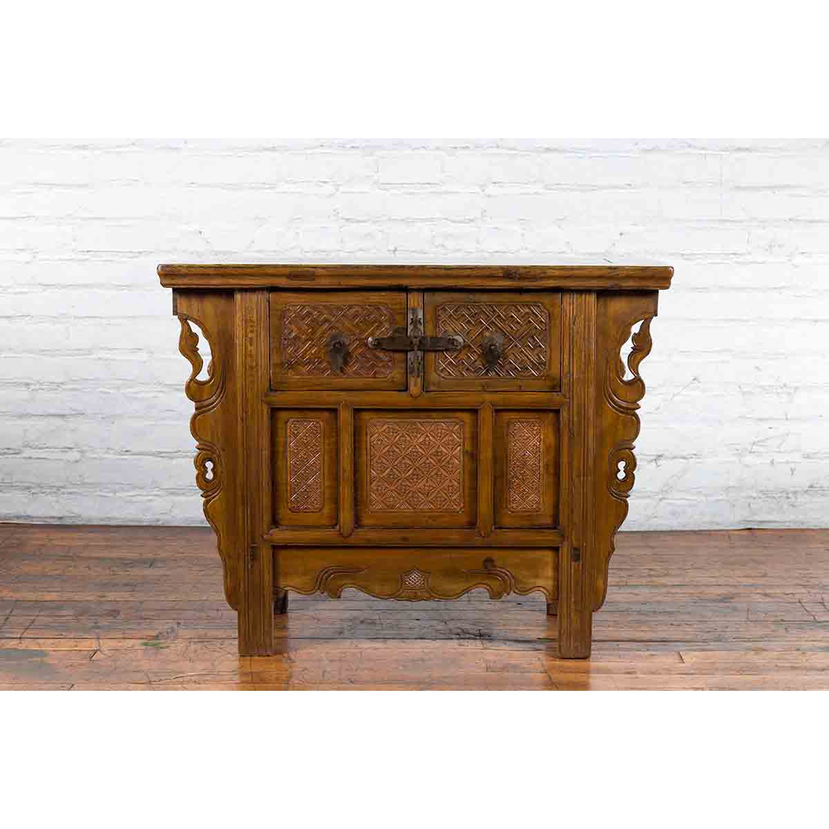 Chinese Qing Dynasty 19th Century Altar Coffer with Carved Geometric Motifs-4. Asian &amp; Chinese Furniture, Art, Antiques, Vintage Home Décor for sale at FEA Home
