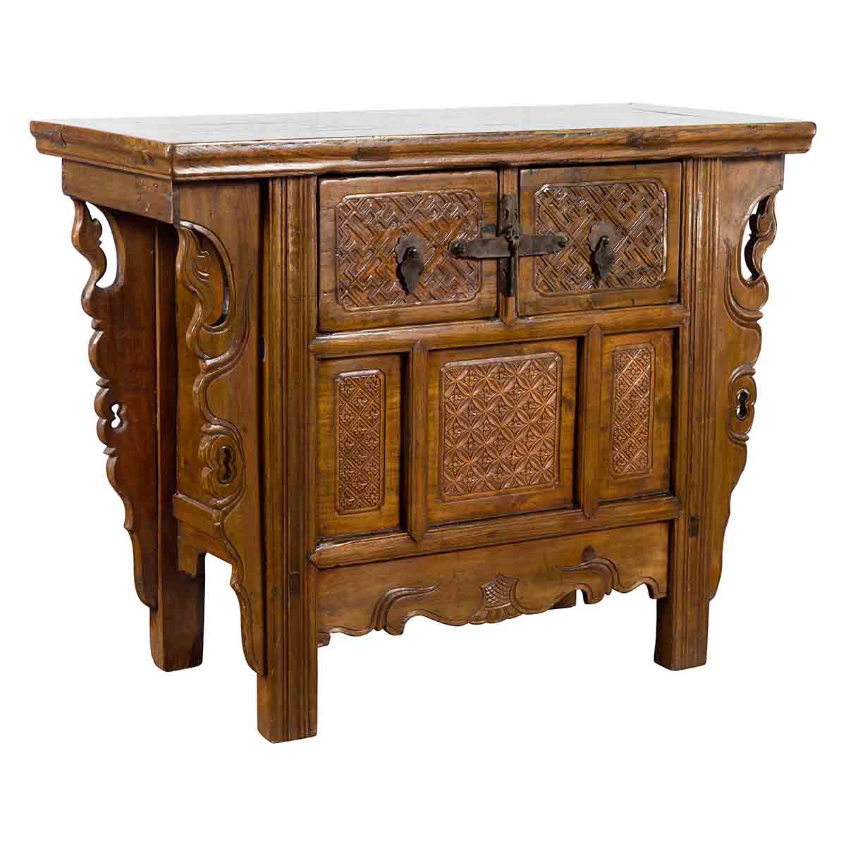 Chinese Qing Dynasty 19th Century Altar Coffer with Carved Geometric Motifs-1. Asian & Chinese Furniture, Art, Antiques, Vintage Home Décor for sale at FEA Home