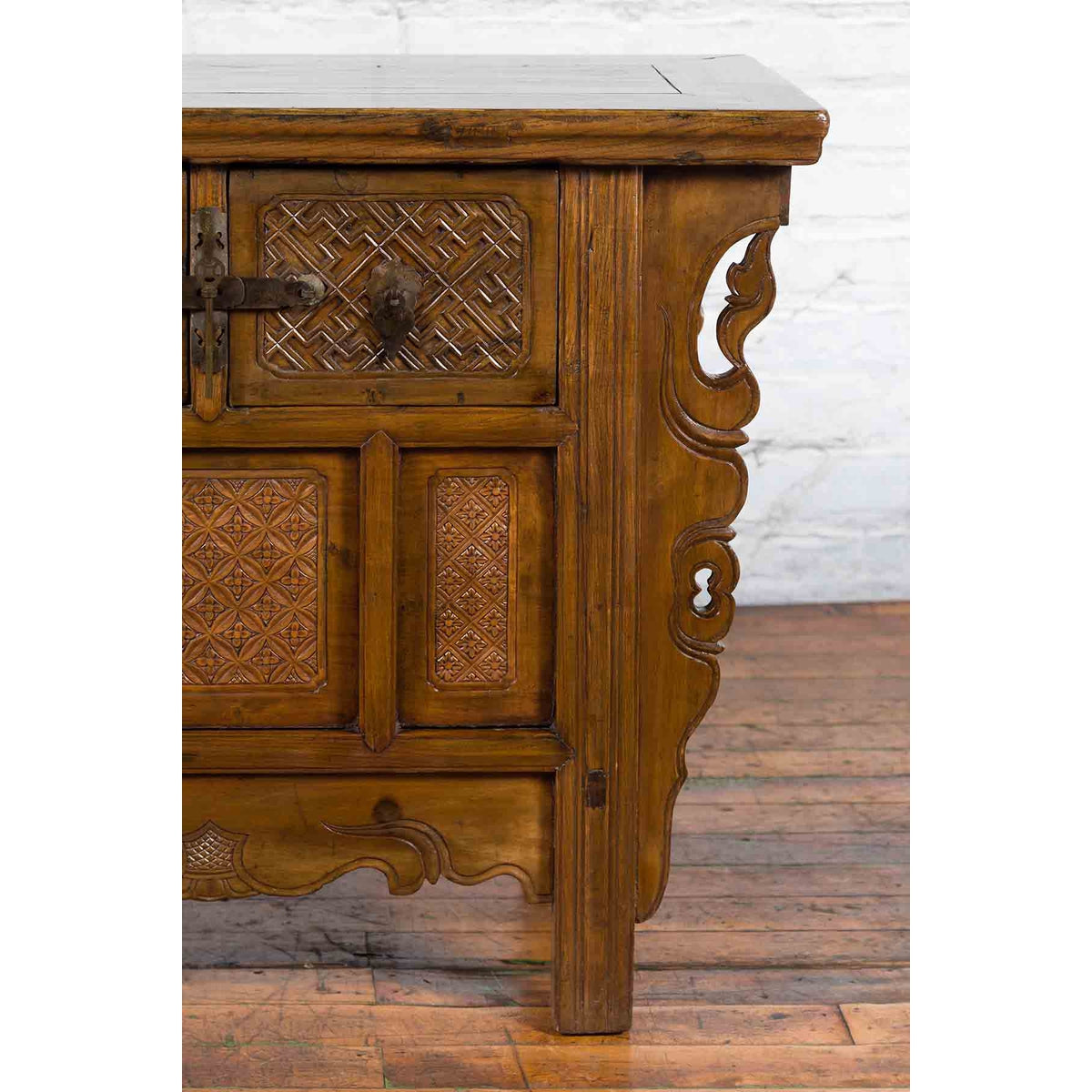 Chinese Qing Dynasty 19th Century Altar Coffer with Carved Geometric Motifs-8. Asian &amp; Chinese Furniture, Art, Antiques, Vintage Home Décor for sale at FEA Home