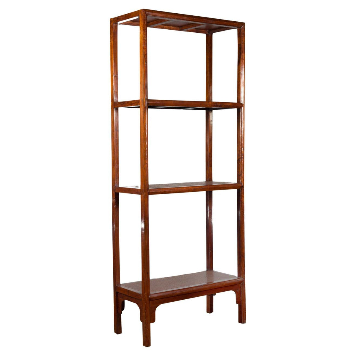 Chinese Early 20th Century Wooden Bookcase with Woven Rattan Shelves and Apron-1. Asian & Chinese Furniture, Art, Antiques, Vintage Home Décor for sale at FEA Home