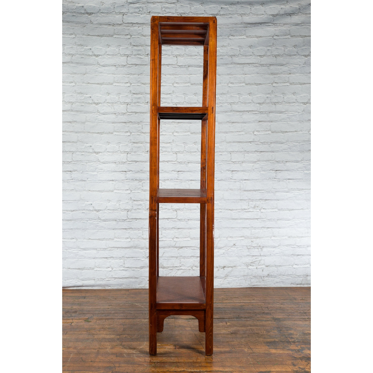 Chinese Early 20th Century Wooden Bookcase with Woven Rattan Shelves and Apron-10. Asian &amp; Chinese Furniture, Art, Antiques, Vintage Home Décor for sale at FEA Home