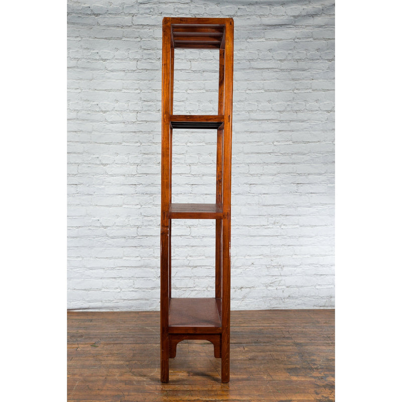 Chinese Early 20th Century Wooden Bookcase with Woven Rattan Shelves and Apron - Antique Chinese and Vintage Asian Furniture for Sale at FEA Home