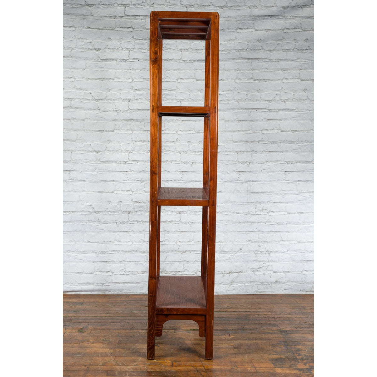 Chinese Early 20th Century Wooden Bookcase with Woven Rattan Shelves and Apron-11. Asian &amp; Chinese Furniture, Art, Antiques, Vintage Home Décor for sale at FEA Home