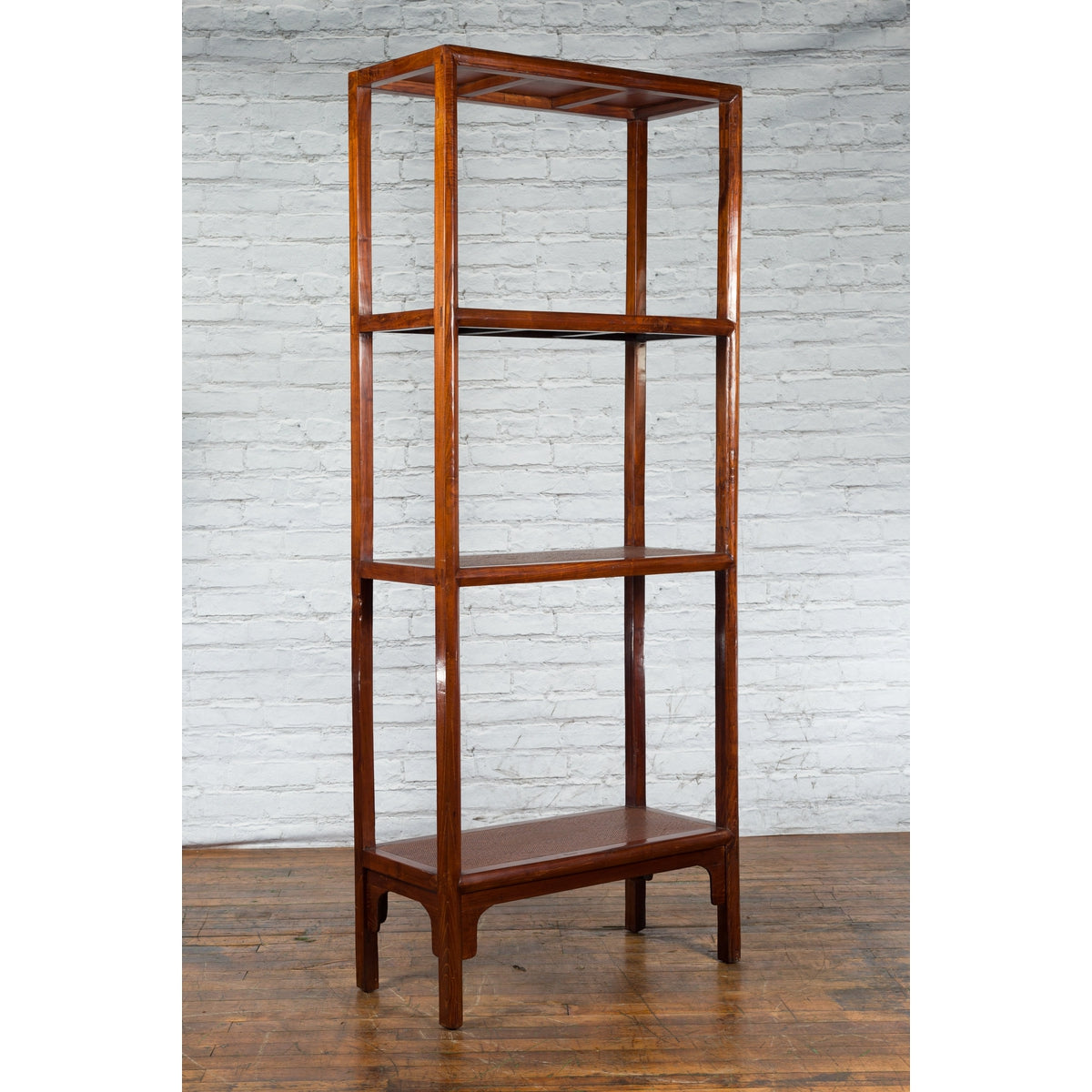 Chinese Early 20th Century Wooden Bookcase with Woven Rattan Shelves and Apron-4. Asian &amp; Chinese Furniture, Art, Antiques, Vintage Home Décor for sale at FEA Home