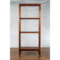 Chinese Early 20th Century Wooden Bookcase with Woven Rattan Shelves and Apron