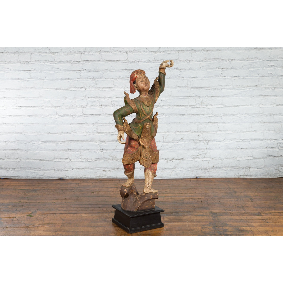 19th Century Balinese Hand-Carved and Painted Wooden Sculpture of a Young Dancer-7. Asian &amp; Chinese Furniture, Art, Antiques, Vintage Home Décor for sale at FEA Home