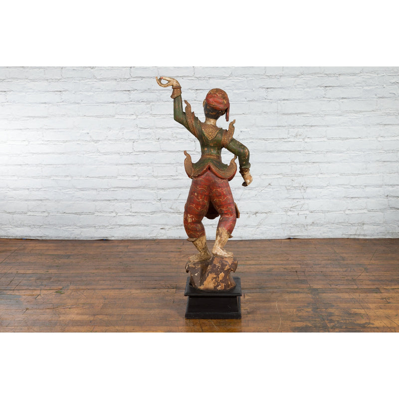 19th Century Balinese Hand-Carved and Painted Wooden Sculpture of a Young Dancer-YN2696-13. Asian & Chinese Furniture, Art, Antiques, Vintage Home Décor for sale at FEA Home
