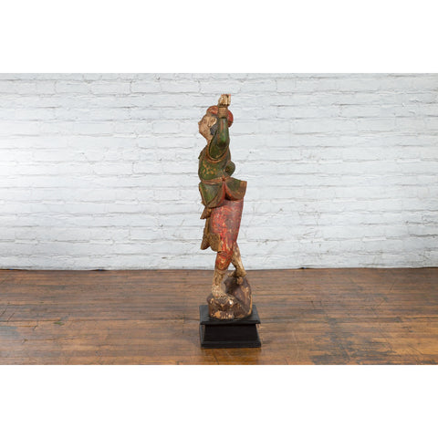 19th Century Balinese Hand-Carved and Painted Wooden Sculpture of a Young Dancer-YN2696-14. Asian & Chinese Furniture, Art, Antiques, Vintage Home Décor for sale at FEA Home