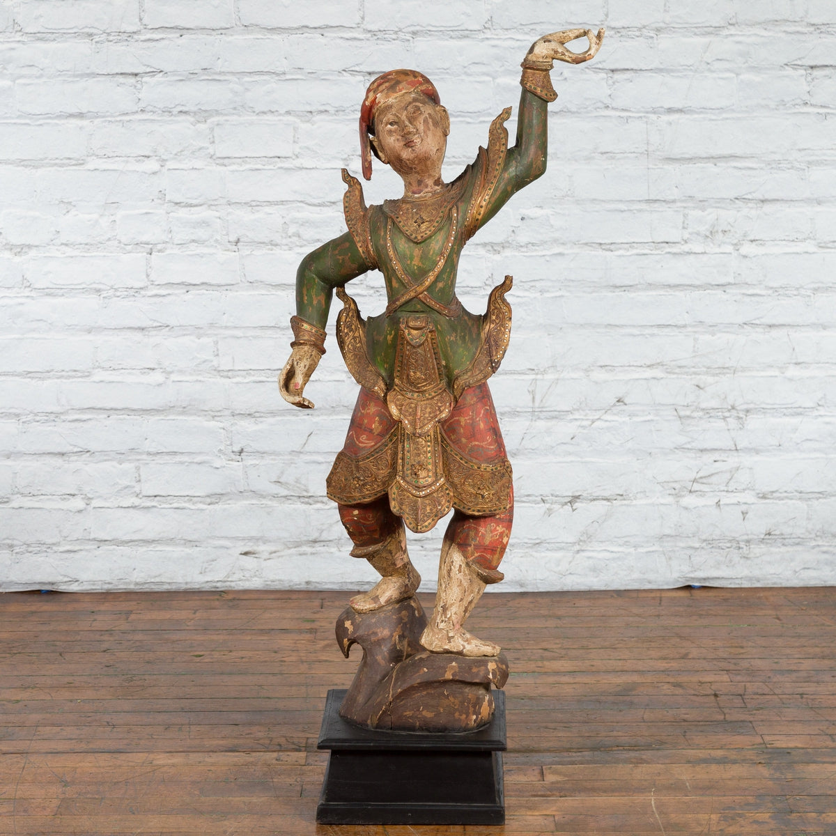 19th Century Balinese Hand-Carved and Painted Wooden Sculpture of a Young Dancer-3. Asian &amp; Chinese Furniture, Art, Antiques, Vintage Home Décor for sale at FEA Home