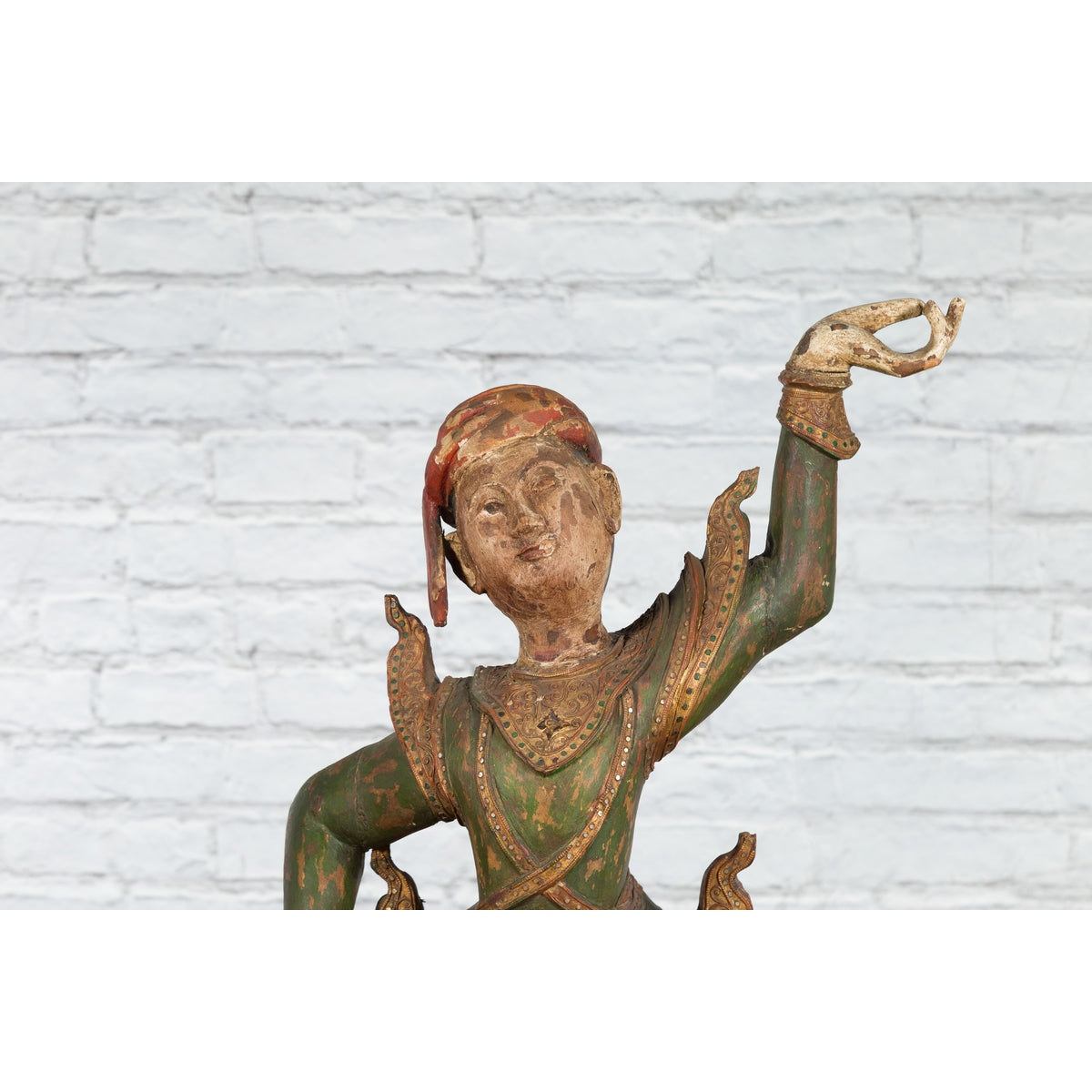 19th Century Balinese Hand-Carved and Painted Wooden Sculpture of a Young Dancer-4. Asian &amp; Chinese Furniture, Art, Antiques, Vintage Home Décor for sale at FEA Home