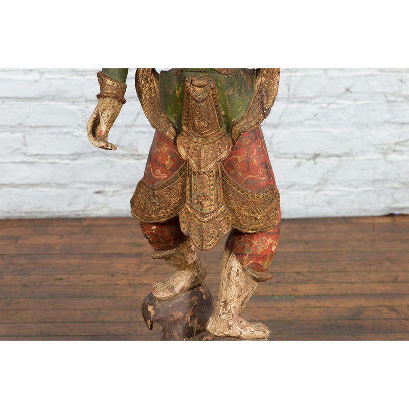 19th Century Balinese Hand-Carved and Painted Wooden Sculpture of a Young Dancer-YN2696-11. Asian & Chinese Furniture, Art, Antiques, Vintage Home Décor for sale at FEA Home