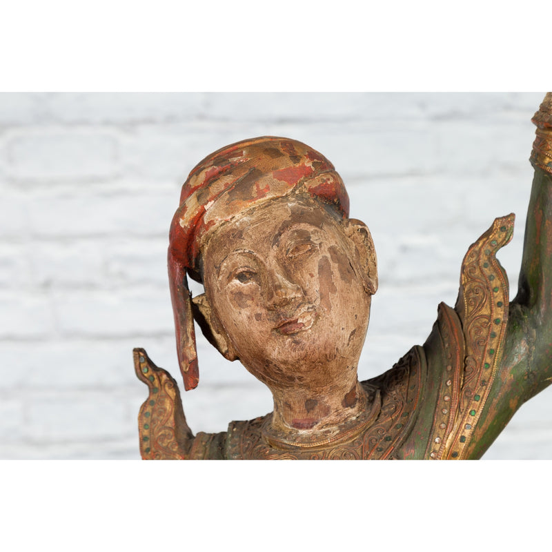 19th Century Balinese Hand-Carved and Painted Wooden Sculpture of a Young Dancer-YN2696-8. Asian & Chinese Furniture, Art, Antiques, Vintage Home Décor for sale at FEA Home