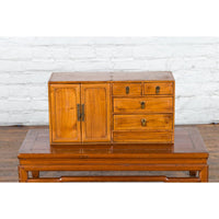 Chinese Elmwood Early 20th Century Makeup Chest with Doors and Drawers