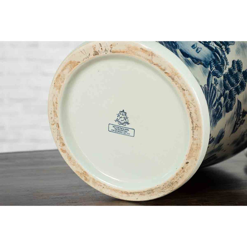 Pair of Vintage Chinese Blue and white Porcelain Temple Jars with Architectures
