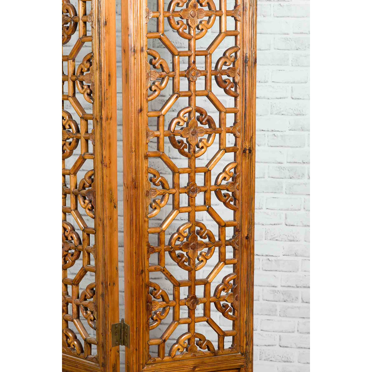 Chinese Early 20th Century Fretwork Four-Panel Screen with Geometric Motifs-12. Asian &amp; Chinese Furniture, Art, Antiques, Vintage Home Décor for sale at FEA Home