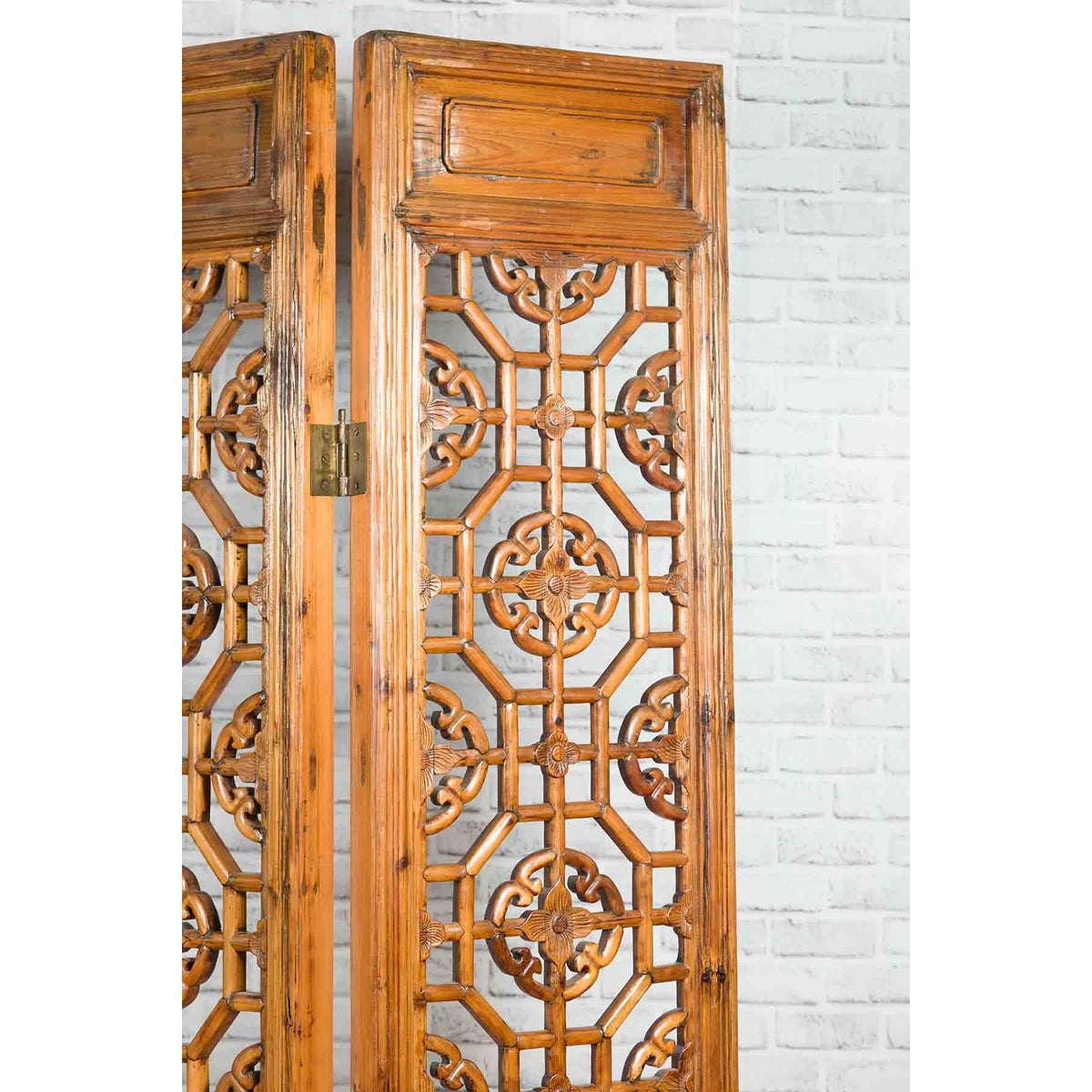 Chinese Early 20th Century Fretwork Four-Panel Screen with Geometric Motifs-11. Asian &amp; Chinese Furniture, Art, Antiques, Vintage Home Décor for sale at FEA Home