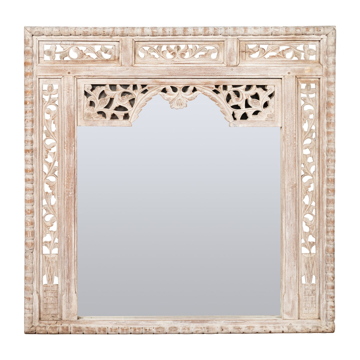 19th Century Painted Thai Mirror with Hand-Carved Scrolling Floral Décor-1. Asian & Chinese Furniture, Art, Antiques, Vintage Home Décor for sale at FEA Home
