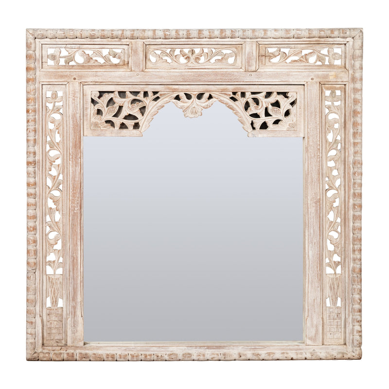 19th Century Painted Thai Mirror with Hand-Carved Scrolling Floral Décor - Antique Chinese and Vintage Asian Furniture for Sale at FEA Home