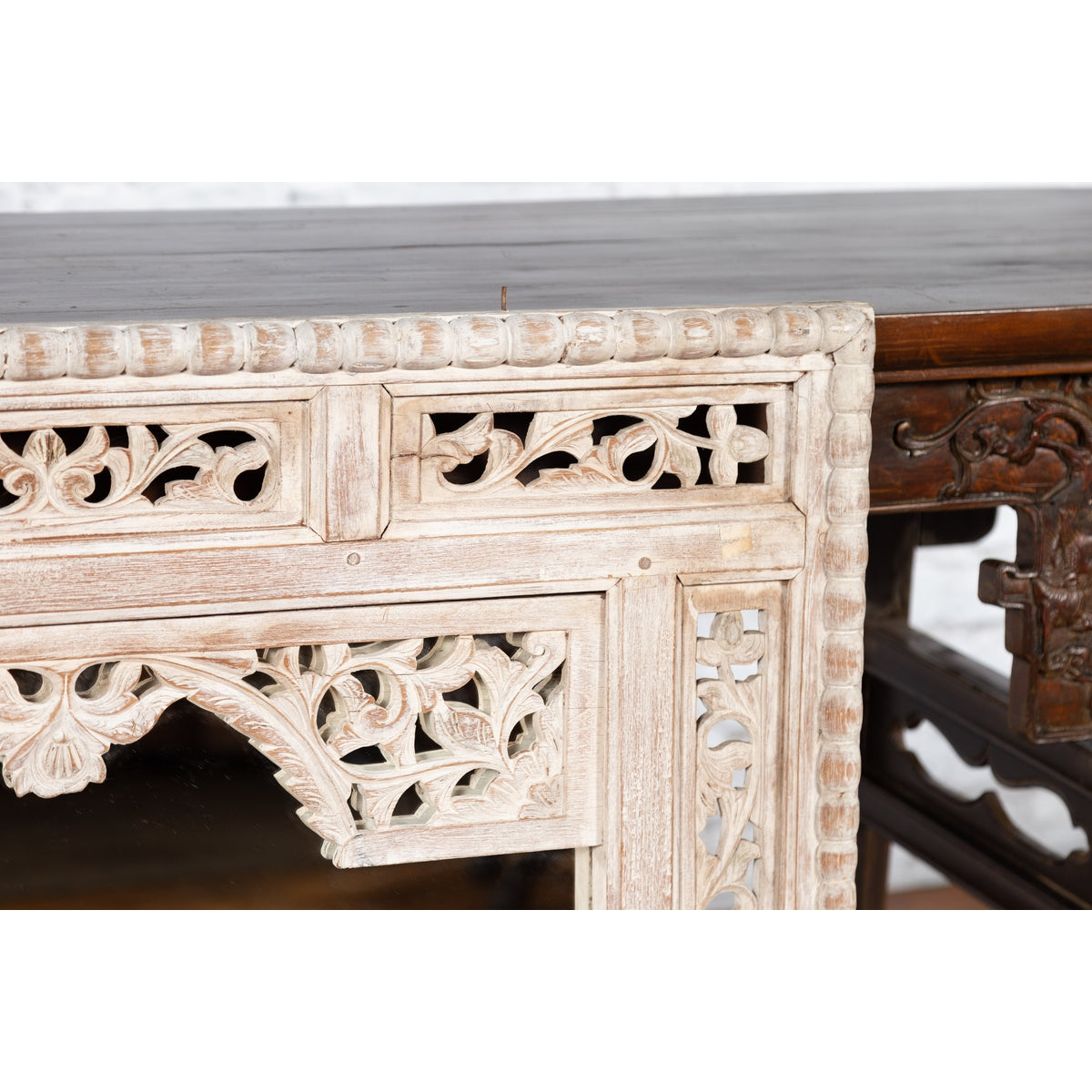 19th Century Painted Thai Mirror with Hand-Carved Scrolling Floral Décor-10. Asian &amp; Chinese Furniture, Art, Antiques, Vintage Home Décor for sale at FEA Home