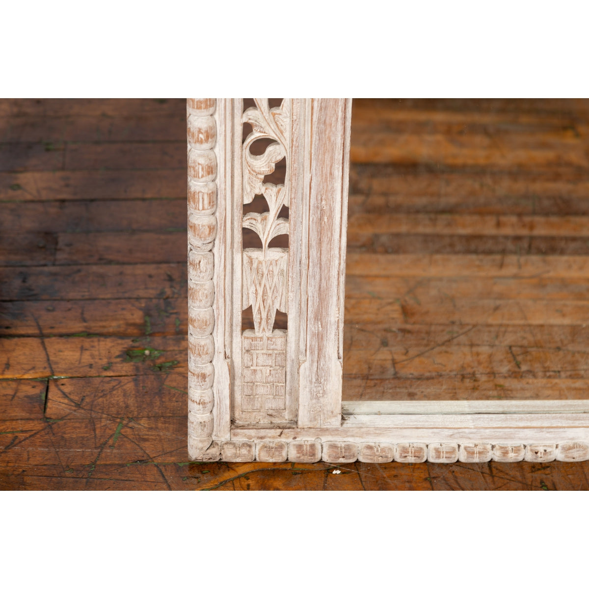 19th Century Painted Thai Mirror with Hand-Carved Scrolling Floral Décor-12. Asian &amp; Chinese Furniture, Art, Antiques, Vintage Home Décor for sale at FEA Home