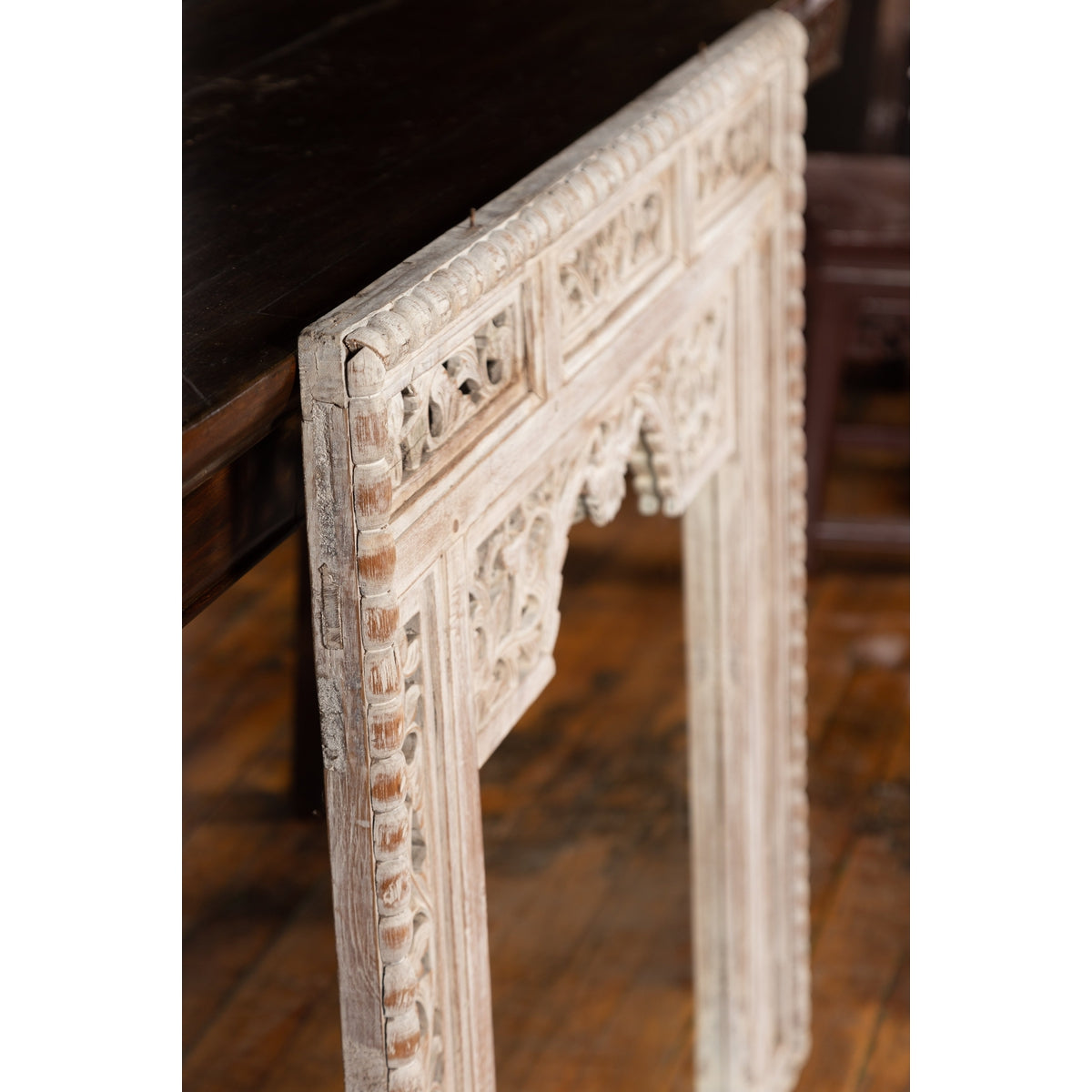 19th Century Painted Thai Mirror with Hand-Carved Scrolling Floral Décor-13. Asian &amp; Chinese Furniture, Art, Antiques, Vintage Home Décor for sale at FEA Home