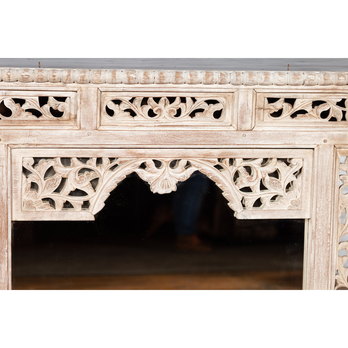 19th Century Painted Thai Mirror with Hand-Carved Scrolling Floral Décor-17. Asian &amp; Chinese Furniture, Art, Antiques, Vintage Home Décor for sale at FEA Home