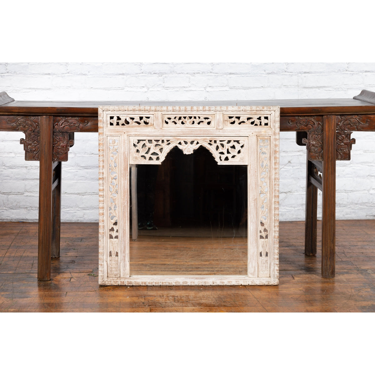 19th Century Painted Thai Mirror with Hand-Carved Scrolling Floral Décor-2. Asian & Chinese Furniture, Art, Antiques, Vintage Home Décor for sale at FEA Home
