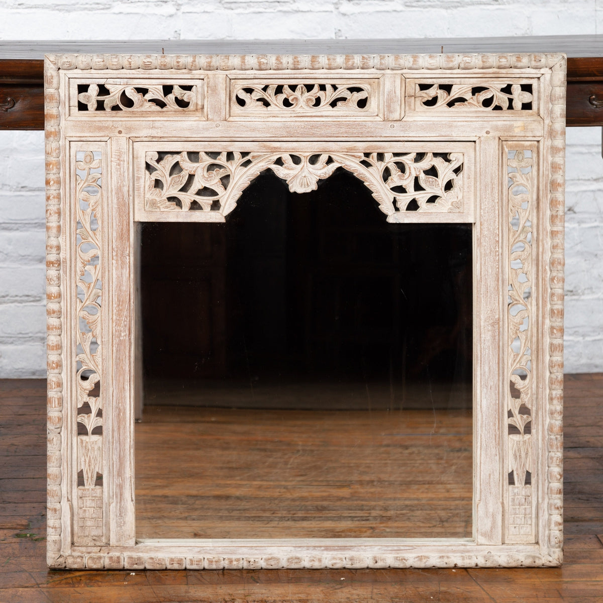 19th Century Painted Thai Mirror with Hand-Carved Scrolling Floral Décor-3. Asian &amp; Chinese Furniture, Art, Antiques, Vintage Home Décor for sale at FEA Home