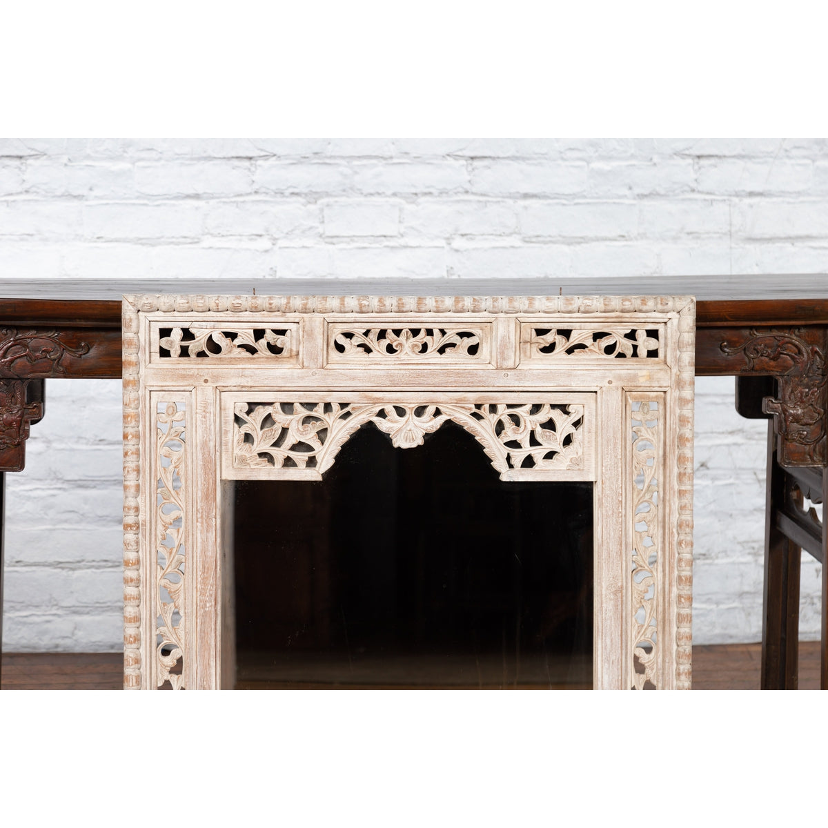 19th Century Painted Thai Mirror with Hand-Carved Scrolling Floral Décor-5. Asian &amp; Chinese Furniture, Art, Antiques, Vintage Home Décor for sale at FEA Home