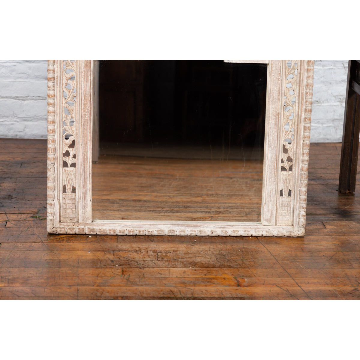 19th Century Painted Thai Mirror with Hand-Carved Scrolling Floral Décor-6. Asian &amp; Chinese Furniture, Art, Antiques, Vintage Home Décor for sale at FEA Home