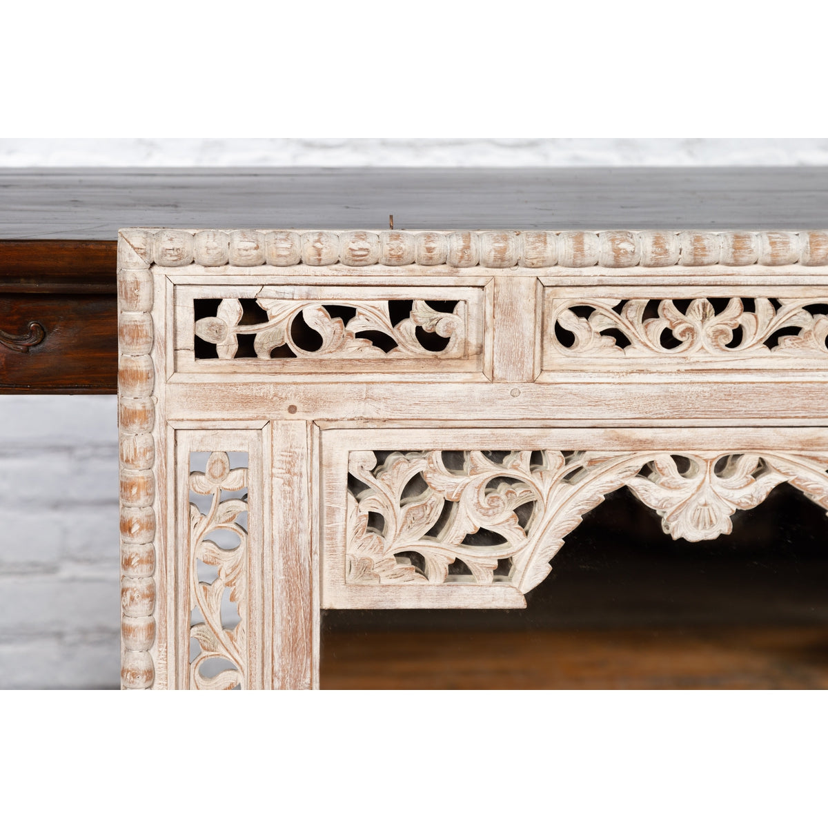 19th Century Painted Thai Mirror with Hand-Carved Scrolling Floral Décor-9. Asian &amp; Chinese Furniture, Art, Antiques, Vintage Home Décor for sale at FEA Home