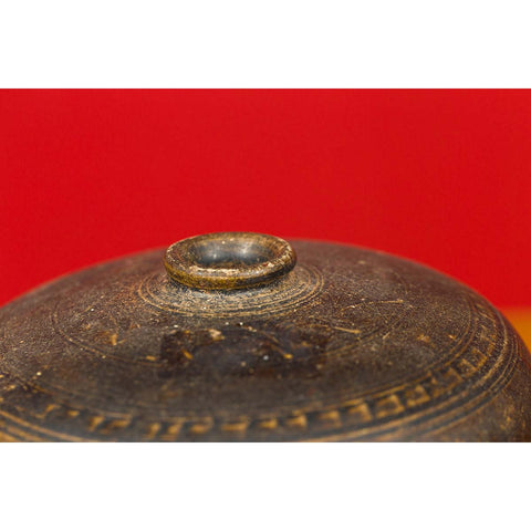 Vintage Small Brass Black Vase, Handmade Etched Bronze Vase From