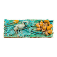 Chinese Ming Dynasty Period Ancient Turquoise Roof Tile with Crane and Flower- Asian Antiques, Vintage Home Decor & Chinese Furniture - FEA Home