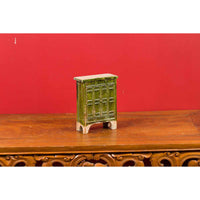 Chinese Ming Dynasty Period Green Glazed Miniature Armoire with Bracket Feet