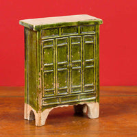 Chinese Ming Dynasty Period Green Glazed Miniature Armoire with Bracket Feet