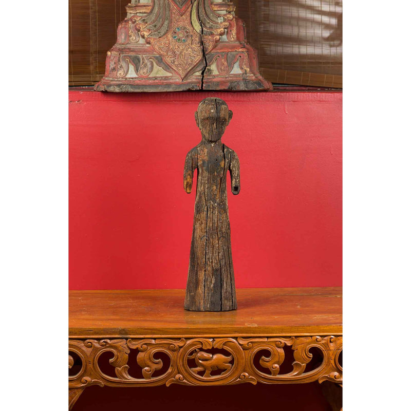 Chinese Han Dynasty Period Carved Wood Tomb Figure of a Priest, circa 200 BC-YN3201-3. Asian & Chinese Furniture, Art, Antiques, Vintage Home Décor for sale at FEA Home