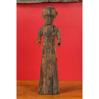 Chinese Han Dynasty Period Carved Wood Tomb Figure of a Priest, circa 200 BC