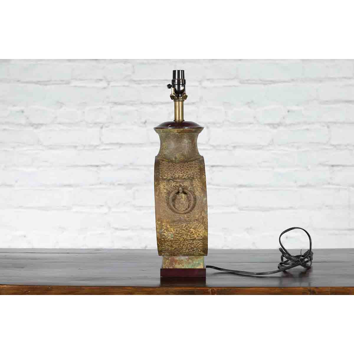Vintage Bronze Han Style Table Lamp on Wooden Base-13. Asian &amp; Chinese Furniture, Art, Antiques, Vintage Home Décor for sale at FEA Home