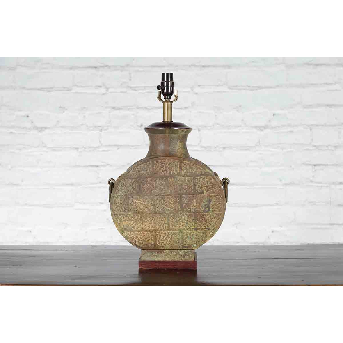 Vintage Bronze Han Style Table Lamp on Wooden Base-4. Asian &amp; Chinese Furniture, Art, Antiques, Vintage Home Décor for sale at FEA Home